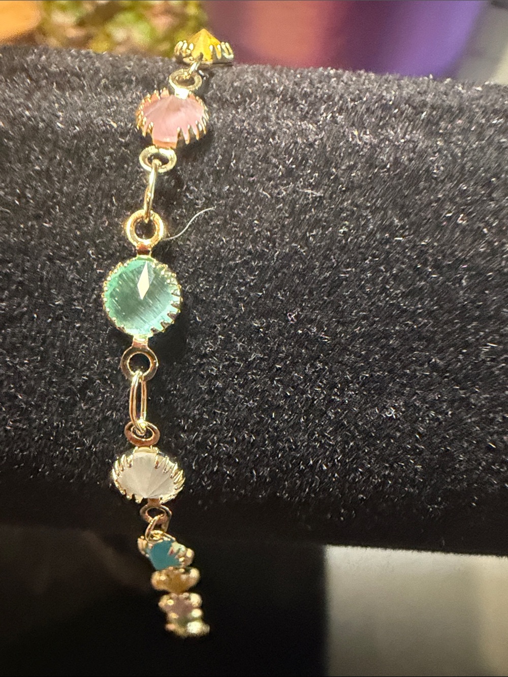 Gold-Tone Multicolor Stone Link Bracelet - Women Jewelry